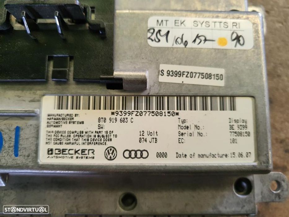 Display Multifunções do radio gps navegação Audi A5 8T - 8T09.19603C