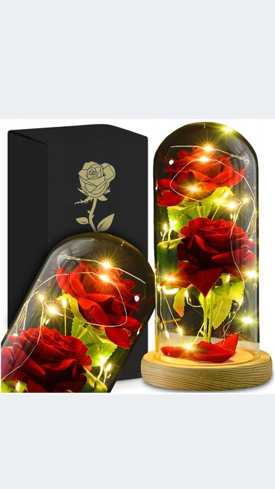 Róża w szkle - podświetlana. Prezent na Walentynki.Cena 38 zł.