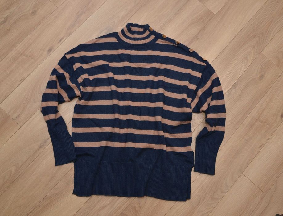 Sweter w paski miękki beżowy granatowy r.L Et vous r.40