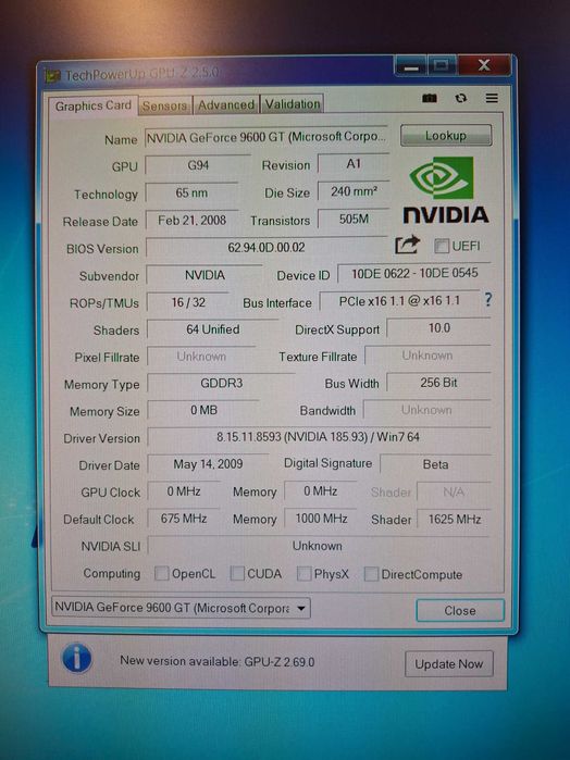 Kartę graficzną Galaxy GeForce 9600 GT 512 MB.