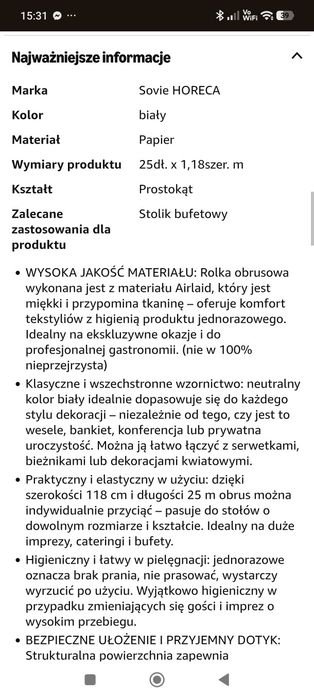 Rolka  obrusu białego