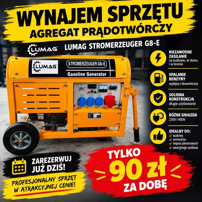 Agregat prądotwórczy generator prądu 8 kw wynajem wypożyczę