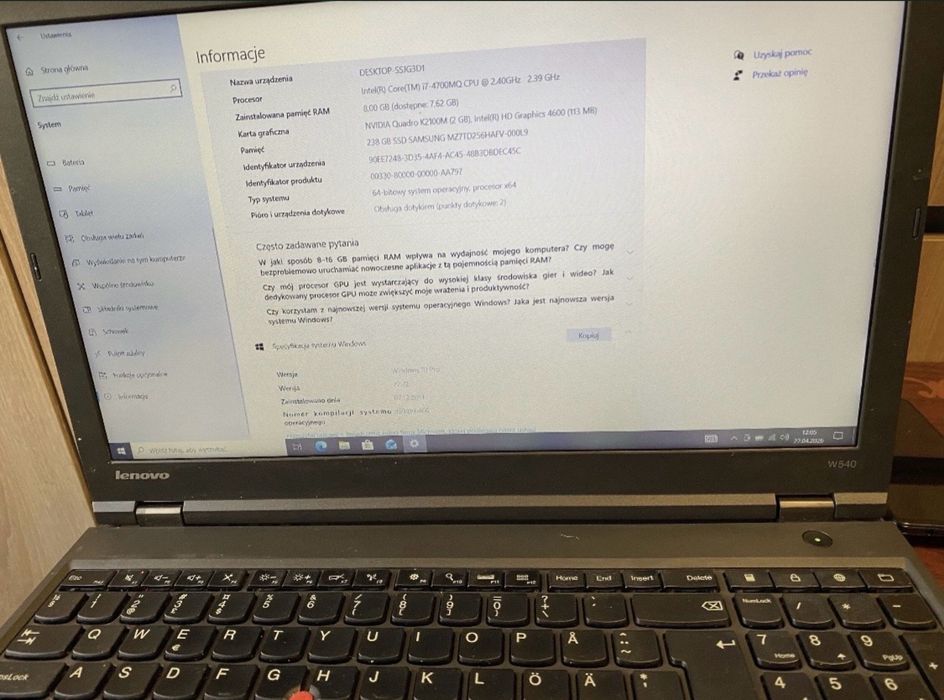 Laptop Lenovo ThinkPad w540 i7 8 RAM 256 SSD