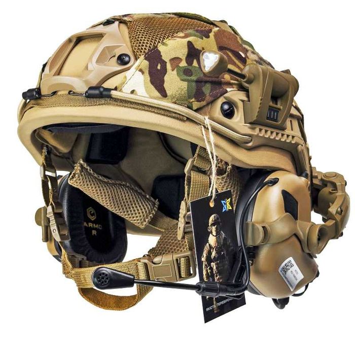 Комплект: Шолом + Кавер + Навушники + Підсумок противаги + ліхтарик