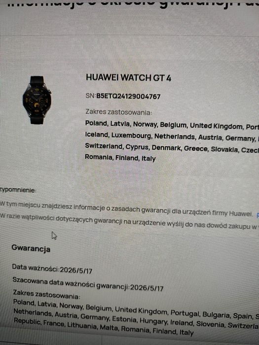 Huawei Watch GT4 Gwarancja