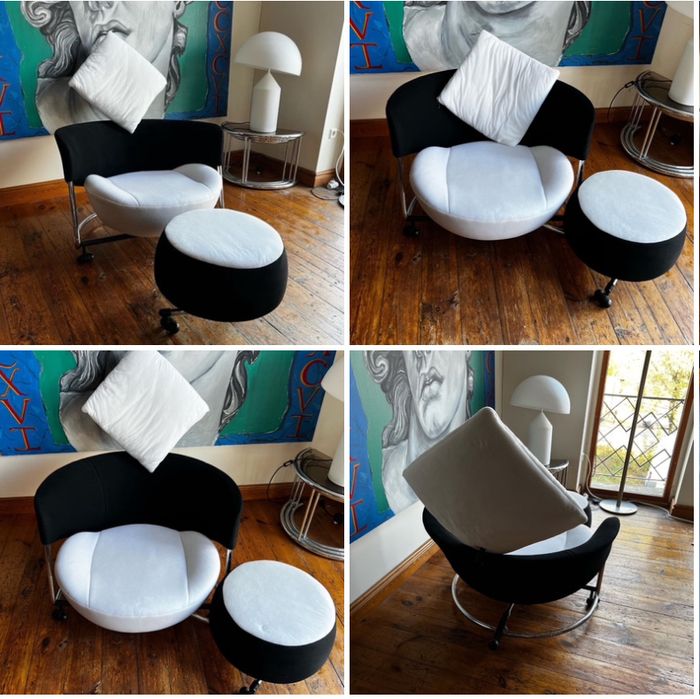 Cassina Girotonda fotel z ruchomym zagłówkiem i podnozkiem. F. Binfare