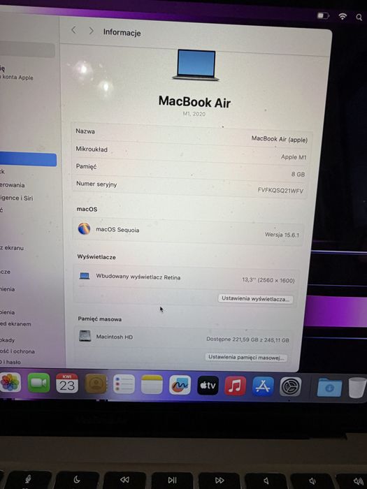Macbook Air 13 M1 8/256gb Polska Dystrybucja