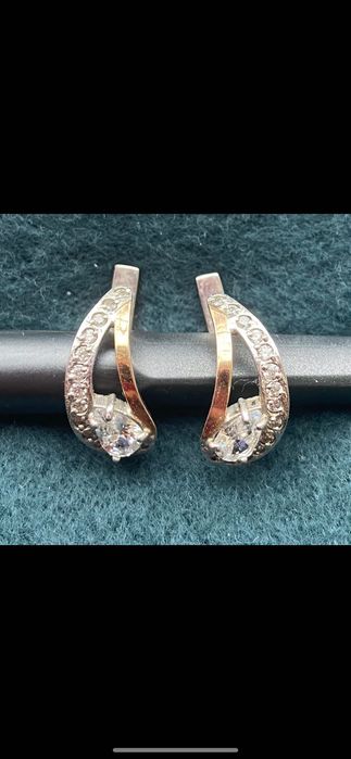 Сережки срібло 925 з золотою вставкою та фіанітами