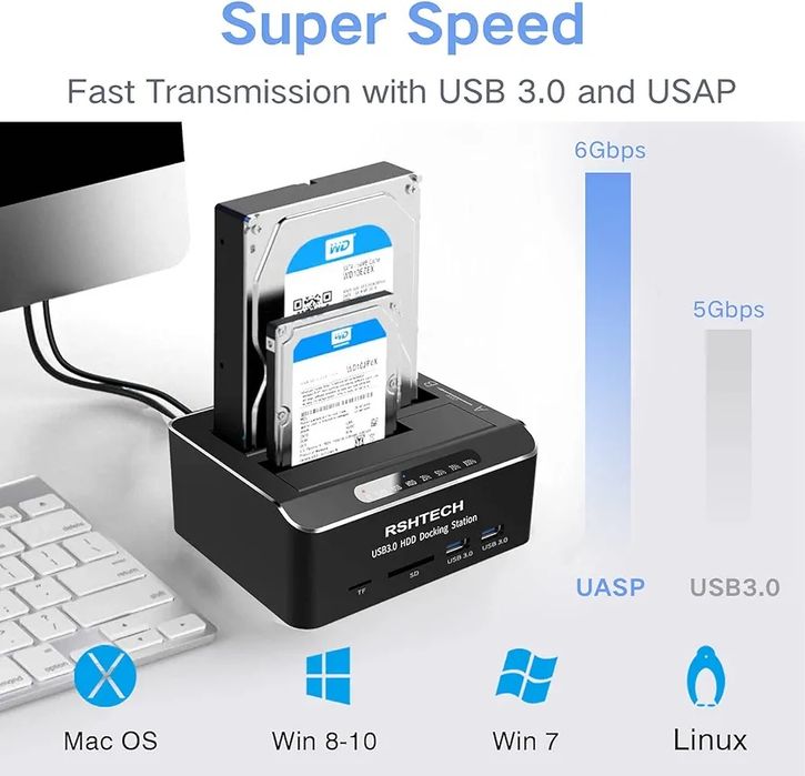 Док-станція для жорстких дисків RSHTECH USB 3.0 Dual Bay SATA HDD/SSD