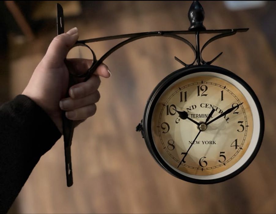 Zegar dwustronny dworcowy metalowy piękny - NOWY