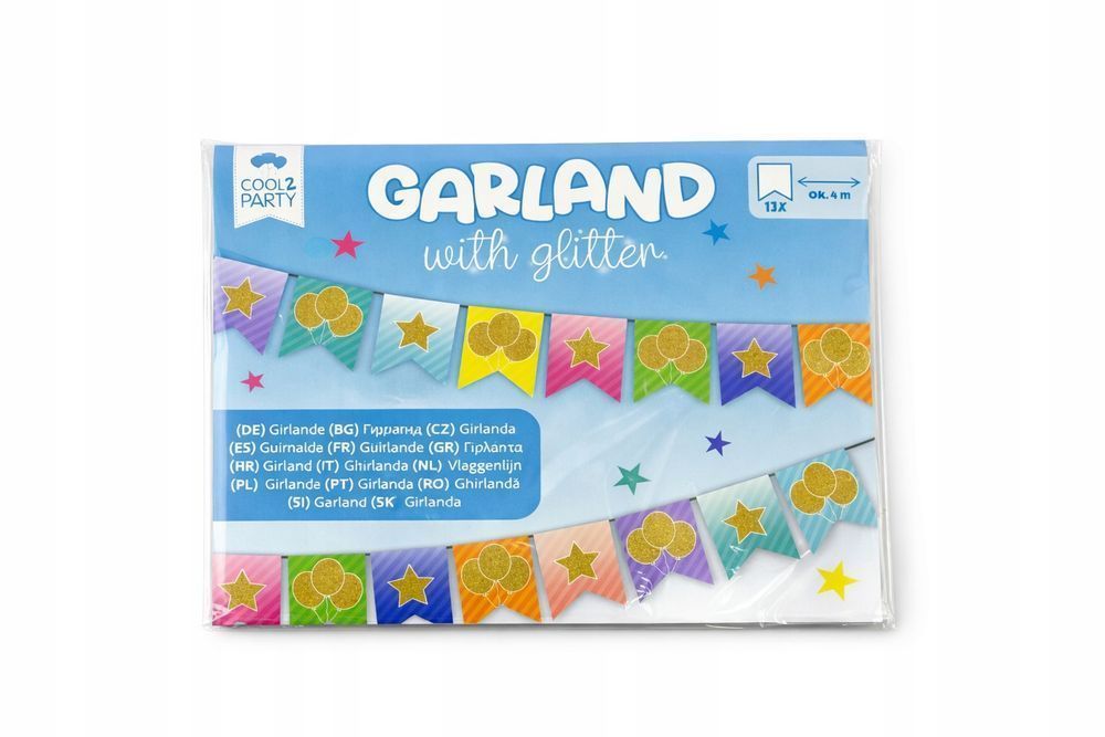 Girlanda Dekoracyjna Z Brokatem Flagi Balony Gwiazdki Kolorowa