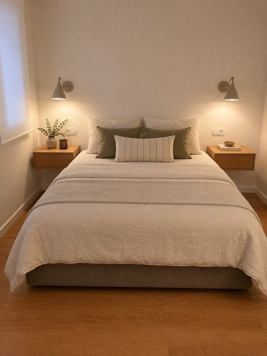 Cama de casal tipo sommier com bom espaço para arrumação