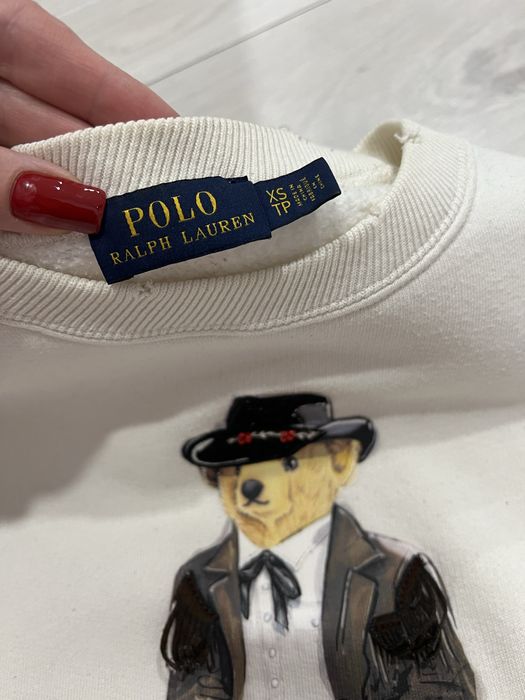 Bluza kremowa Ralph Lauren miś kapelusz jeans r. XS oversize