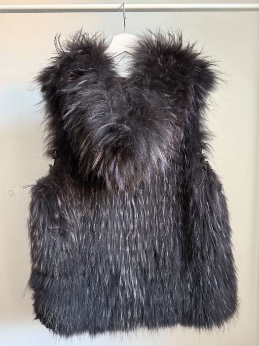 kamizelka futrzana z kapturem brązowa L XL