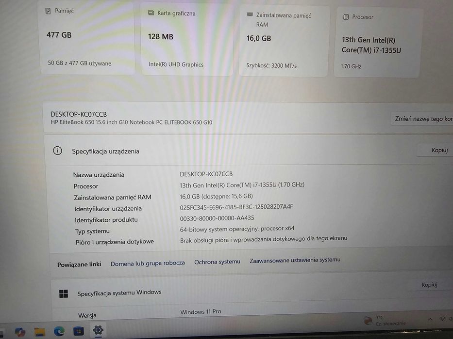 Laptop HP Elitebook 650 G10/i7-1355U/16GB/512/Win11P/Bioskomp Gwarancja