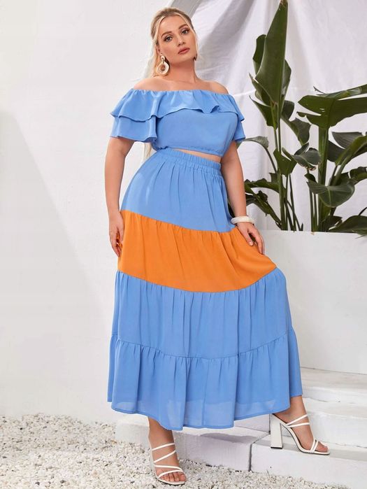Komplet letni boho top + spódnica maxi XXL 44
