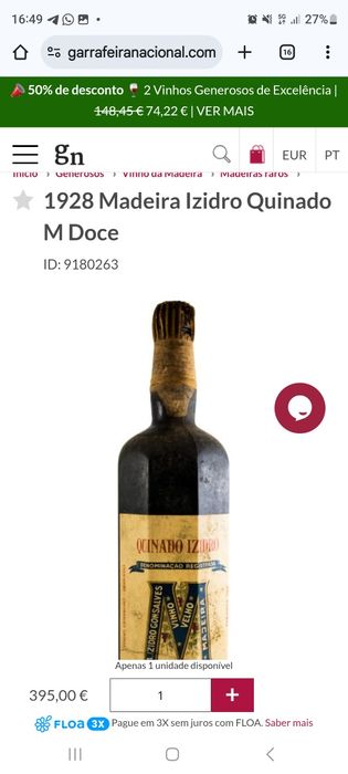 Antiga garrafa de vidro de Vinho Madeira gravada em alto relevo