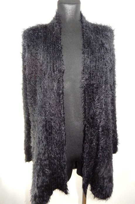 Długi kardigan swetr sweter czarny włochaty Roman 42 XL