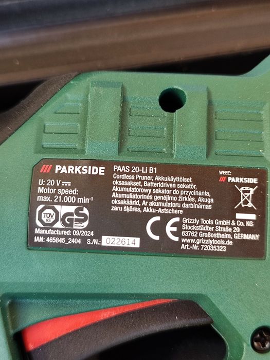 Акумуляторний секатор PARKSIDE PAAS 20-Li B1