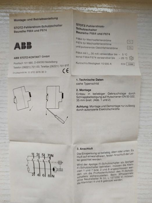 Interruptor Diferencial ABB 125A 0,300mA novo