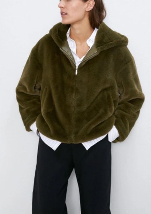 Zara Kurtka ze sztucznego futerka zielona