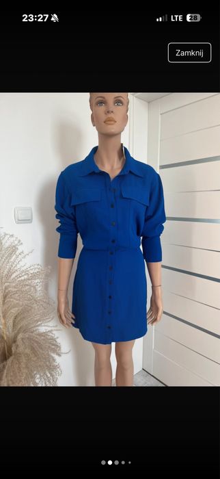 Kobaltowa Reserved śliczna koszulowa sukienka szmizjerka 42 XL