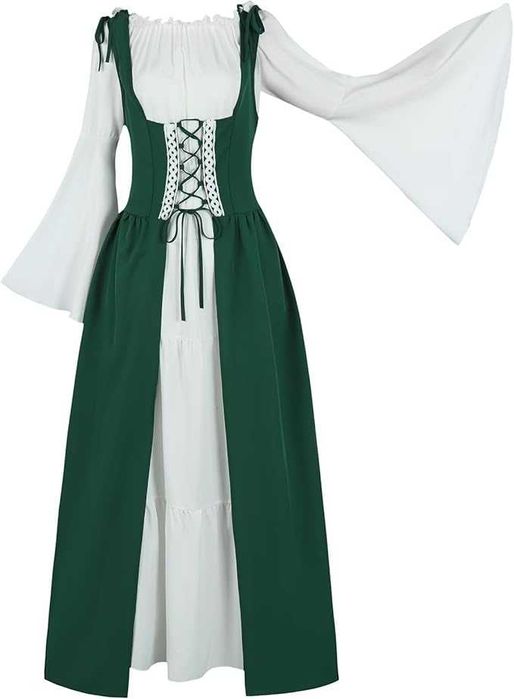 FOVER Odzież gotycka damska, suknia renesansowa z rękawami vintage