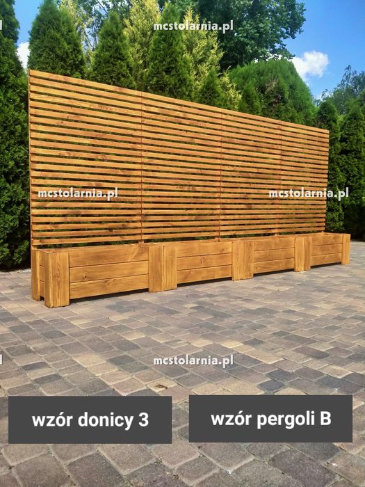 Donica z pergolą płot lamelowy donice na taras zielnik kwietnik