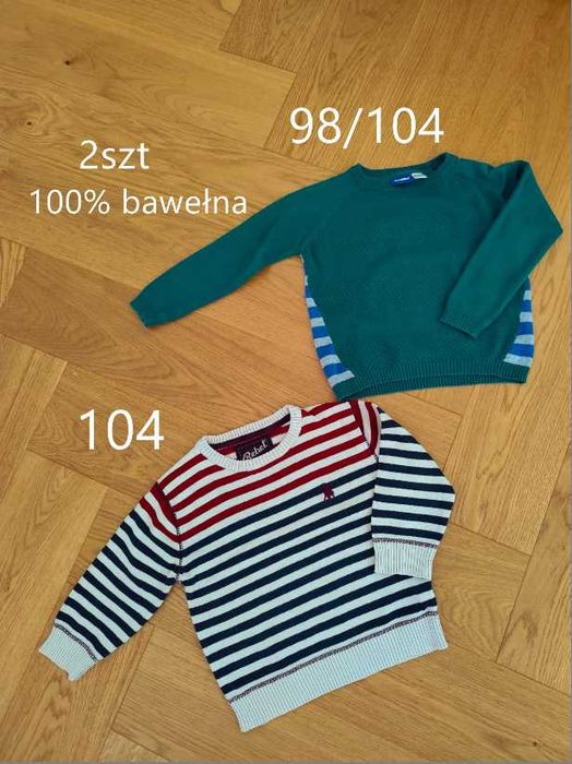 Zestaw 2szt swetrów 98/104 paski bawełna sweterki 104