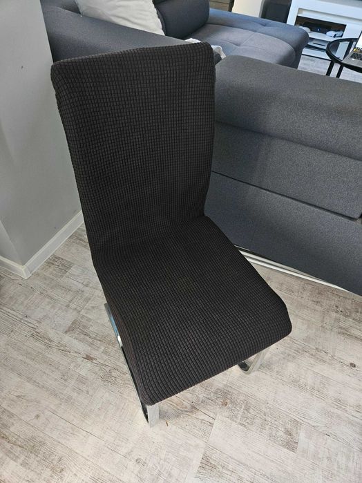 Pokrowce na krzesła komplet czarne żakardowe kratka 4 szt