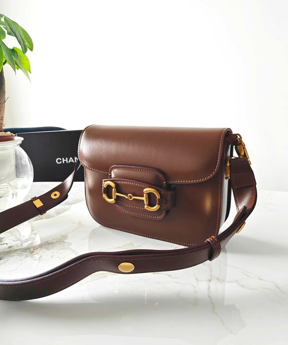 Brązowa skórzana torebka damska listonoszka Gucci