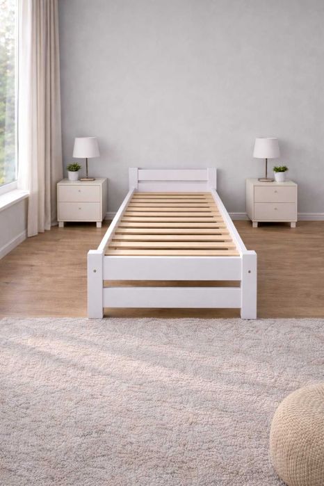 Nowe Łóżko Białe 90x200 + Materac 90x200 Pikowany pokrowiec