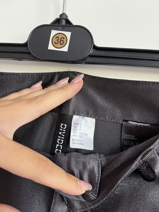 spodnie h&m obcisłe legginsy materiałowe s grafitowe szare błyszczące