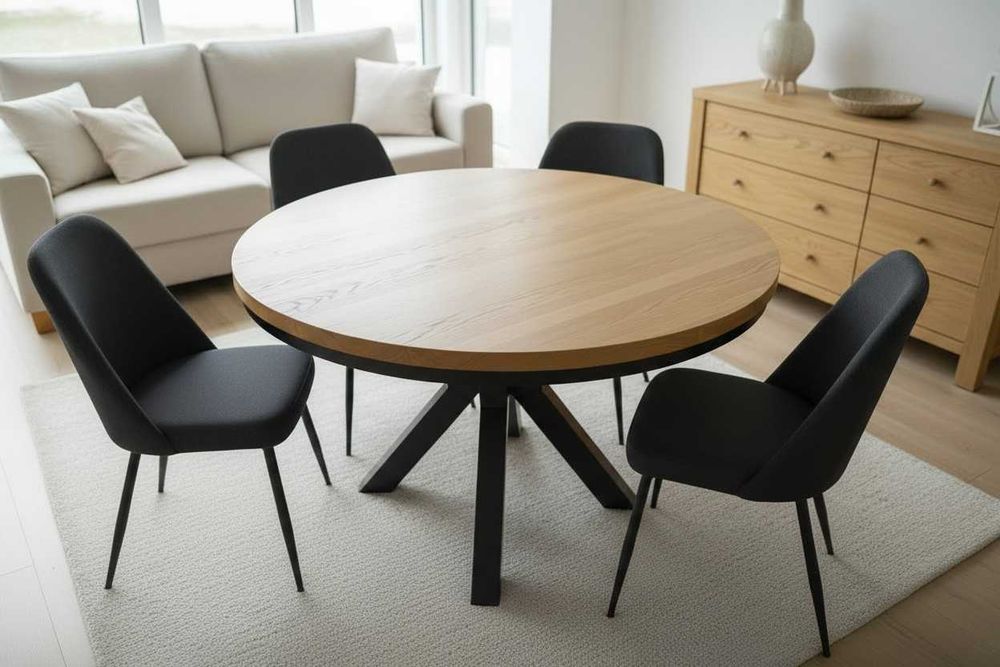 Okrągły stół rozkładany pająk LOFT 120/220 solidne nogi metal, salon jadalnia kuchnia, duży elegancki stół