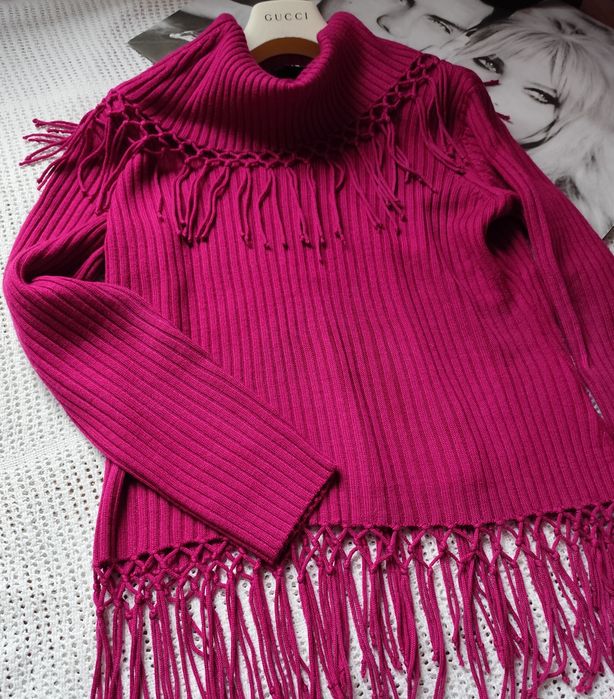 Apart 50% New Wool Wirgin boho golf sweter wełniany frędzle