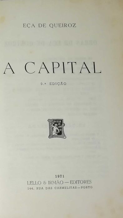 A capital – Livro antigo de Eça de Queiroz (1971 – 9ª Edição)