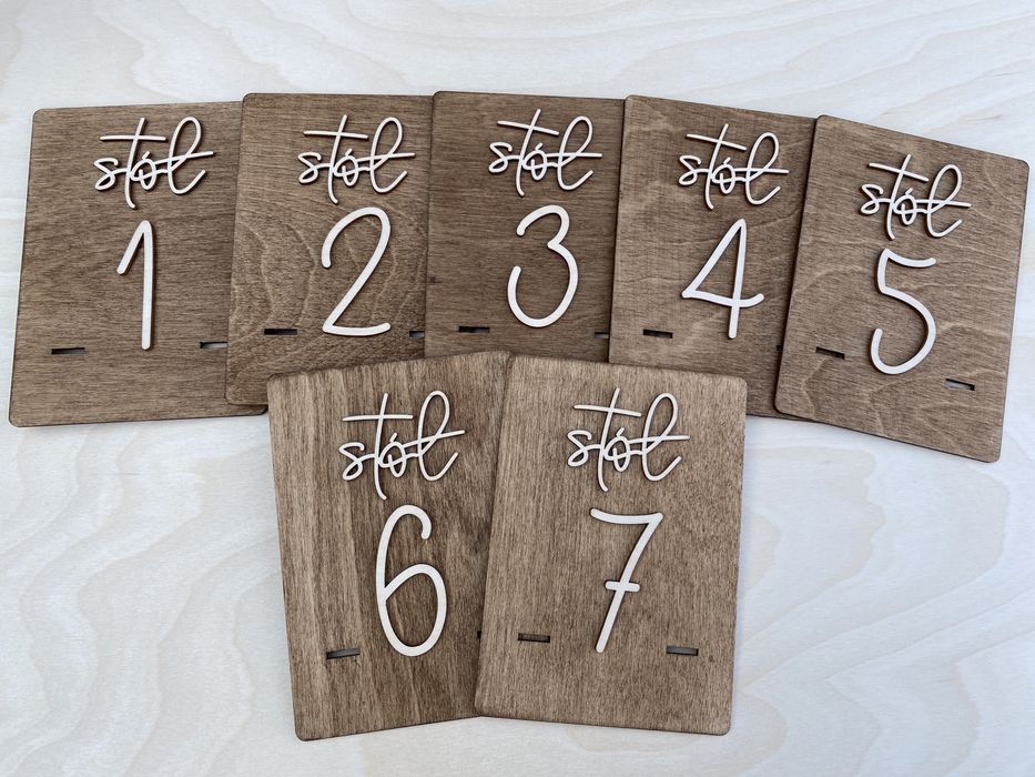 Numerki na stoły tabliczki wesele boho rustykalne