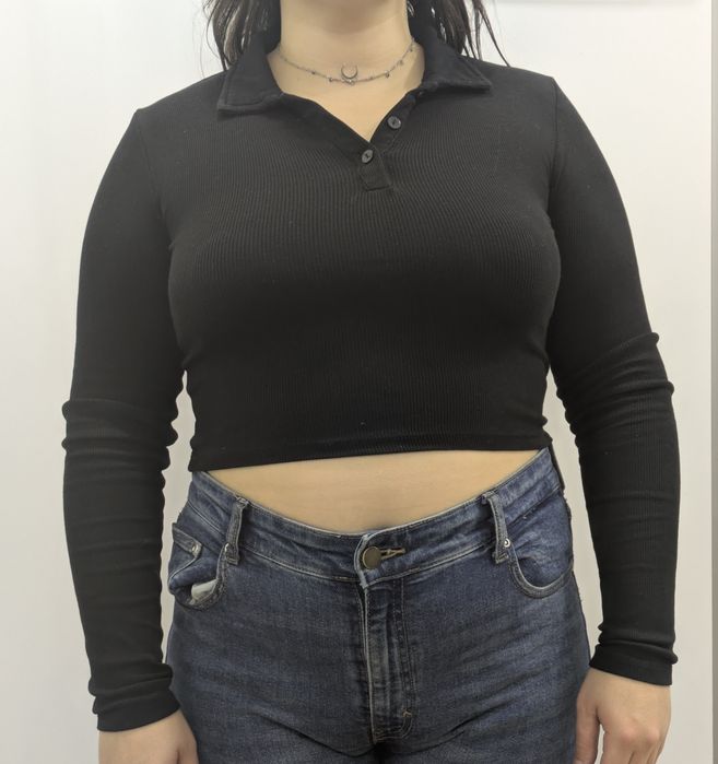 Camisola Crop Preta Algodão, tamanho S