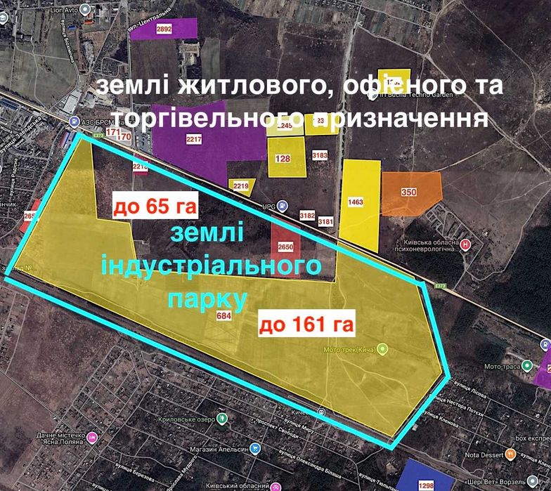 Продається Фасадна Земельна Ділянка під склад, промисловість біля Бучі, траси Київ-Ковель.
