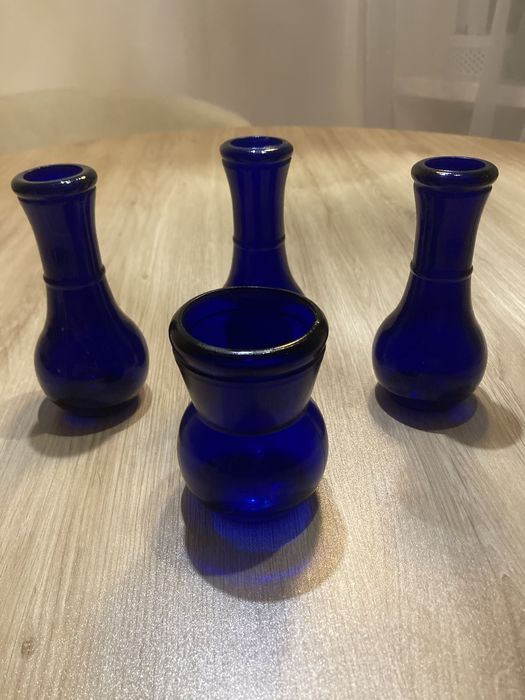 Zestaw wazonów kobaltowych Trzebiel PRL