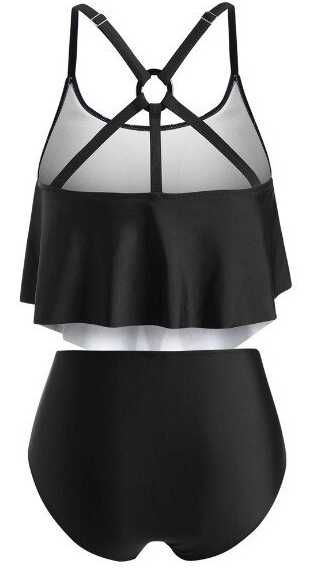 Женский купальник с принтом топ с воланом, высокие плавки