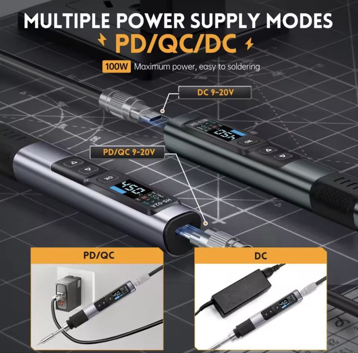 Fnirsi HS-02A розумний паяльник 100W з дисплеєм PD/QC/DC