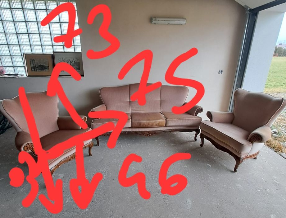 Sofa w stylu ludwikowskim fotele komplet wypoczynkowy