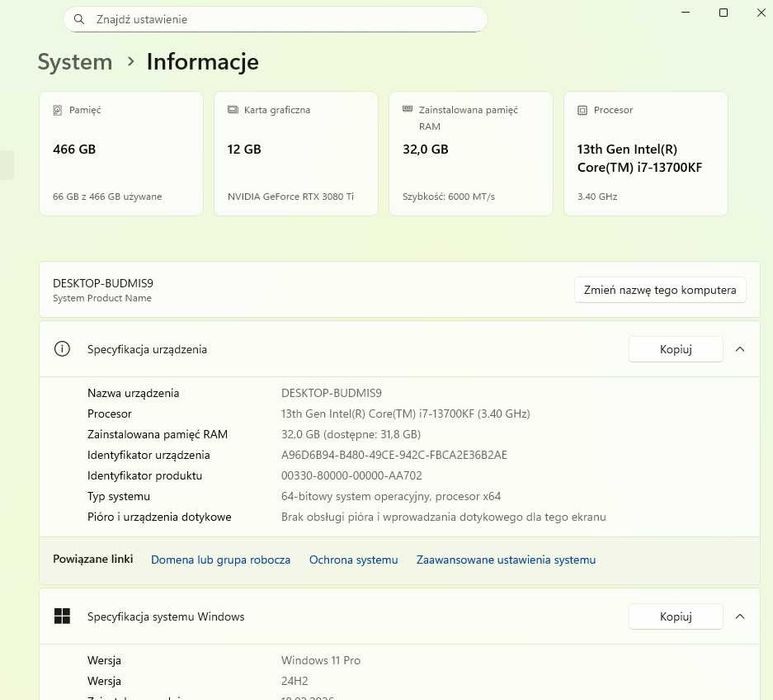 i7 13700K AsusRTX3080TI 32gb DDR5 furry, 500gb ssd