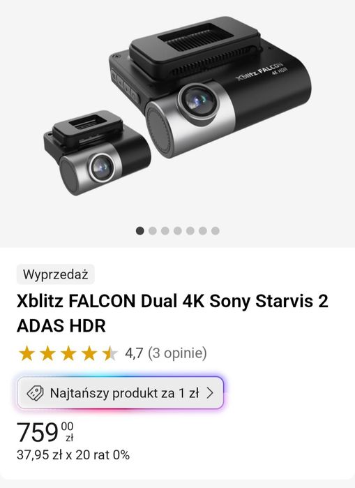 Kamera samochodowa Xblitz FALCON Dual 4K Sony Starvis 2 ADAS HDR NOWA OKAZJA