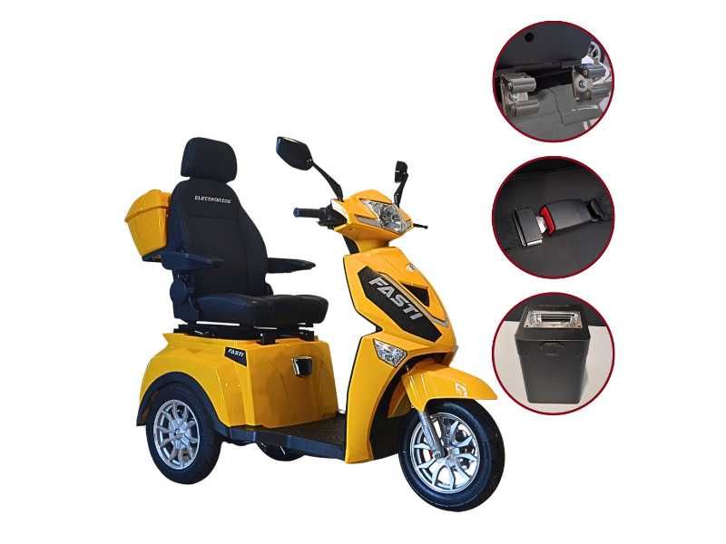 Elektryczny 3kołowy skuter: dodatkowa bateria + pas + uchwyt na kule