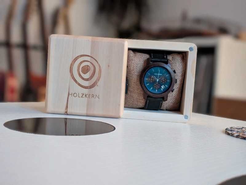 Watch | Relógio Holzkern Azul com Segunda Pulseira na Caixa de Madeira