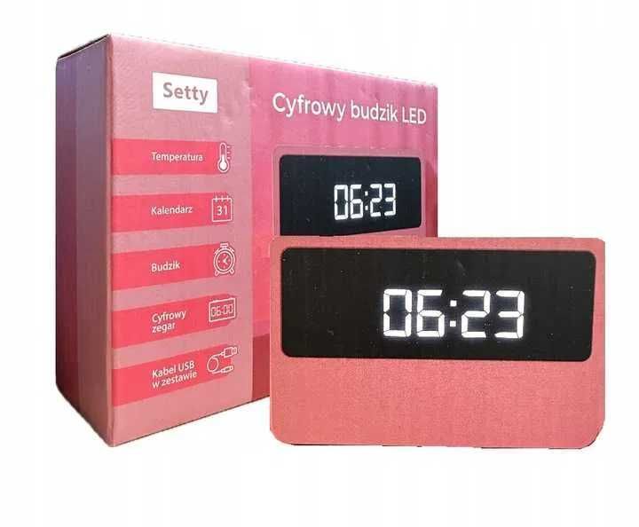 Cyfrowy budzik LED Setty Zegar, Termometr, Kalendarz