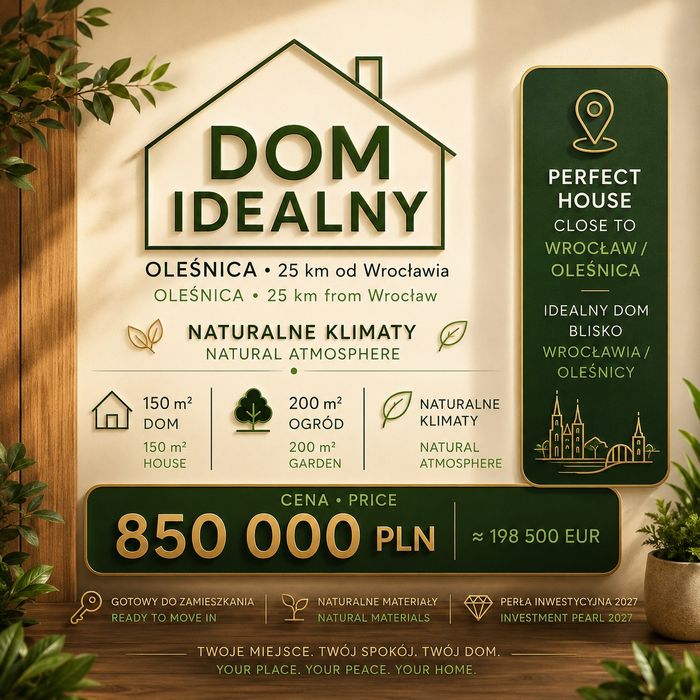 Dom w Oleśnicy pod Wrocławiem z garażem i ogrodem