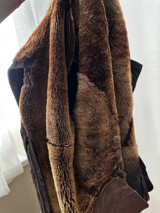 Кожаная мини дубленка кожанка (рыжая / коричневая ) с бобра